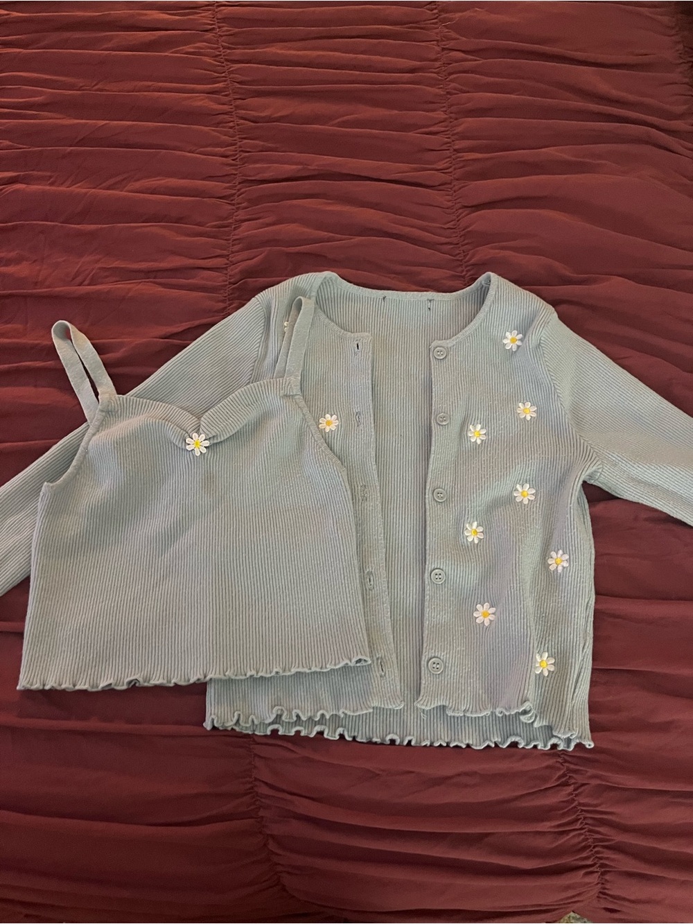 Girls' Mint Green Daisy Knit Cardigan & Tank Set